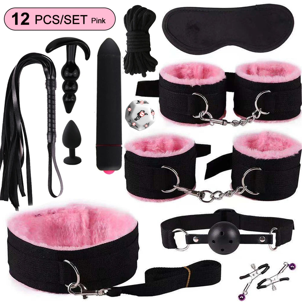 BDSM Bondage Kit – Handcuffs, Gag, Whip & Nipple Clamps