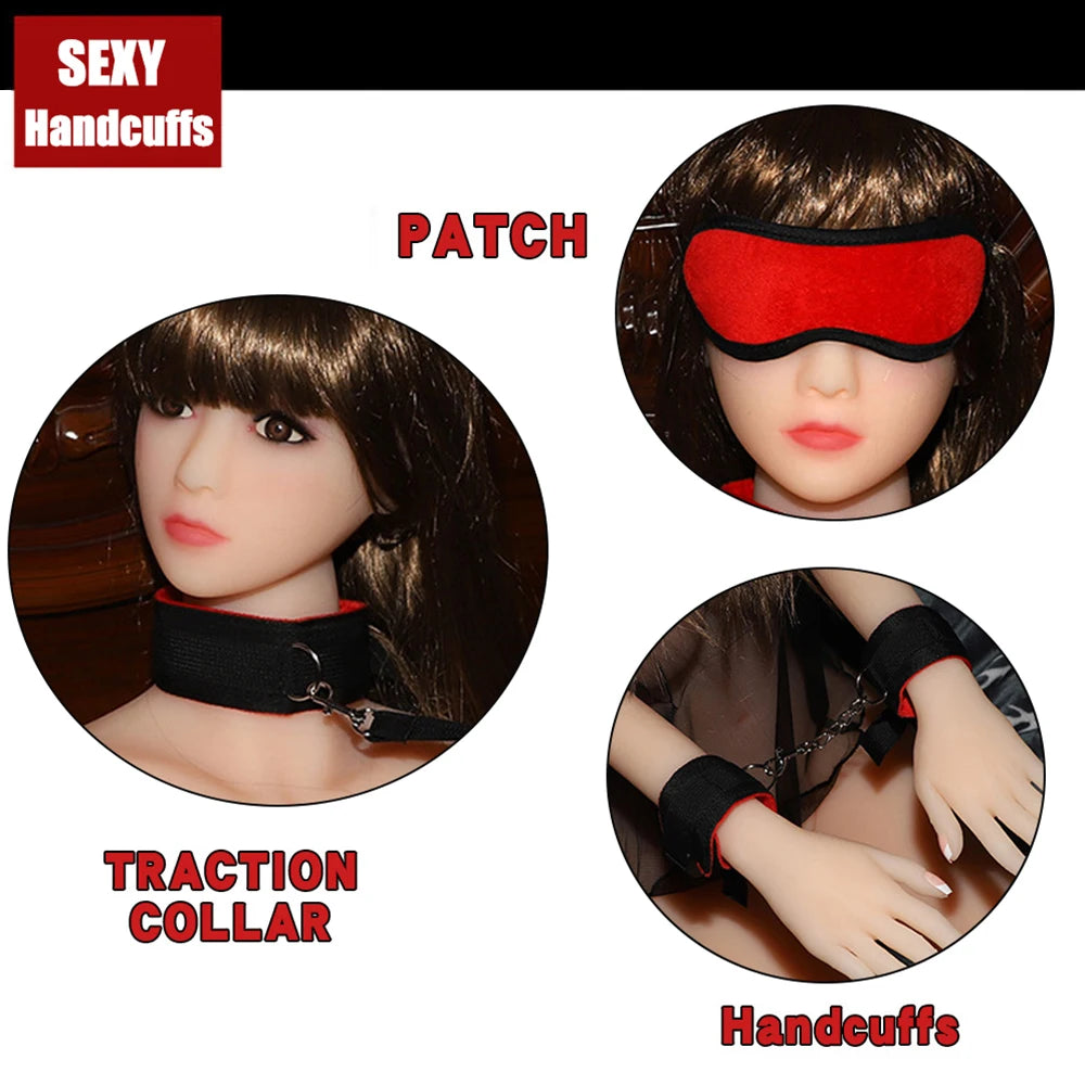 BDSM Bondage Kit – Handcuffs, Gag, Whip & Nipple Clamps