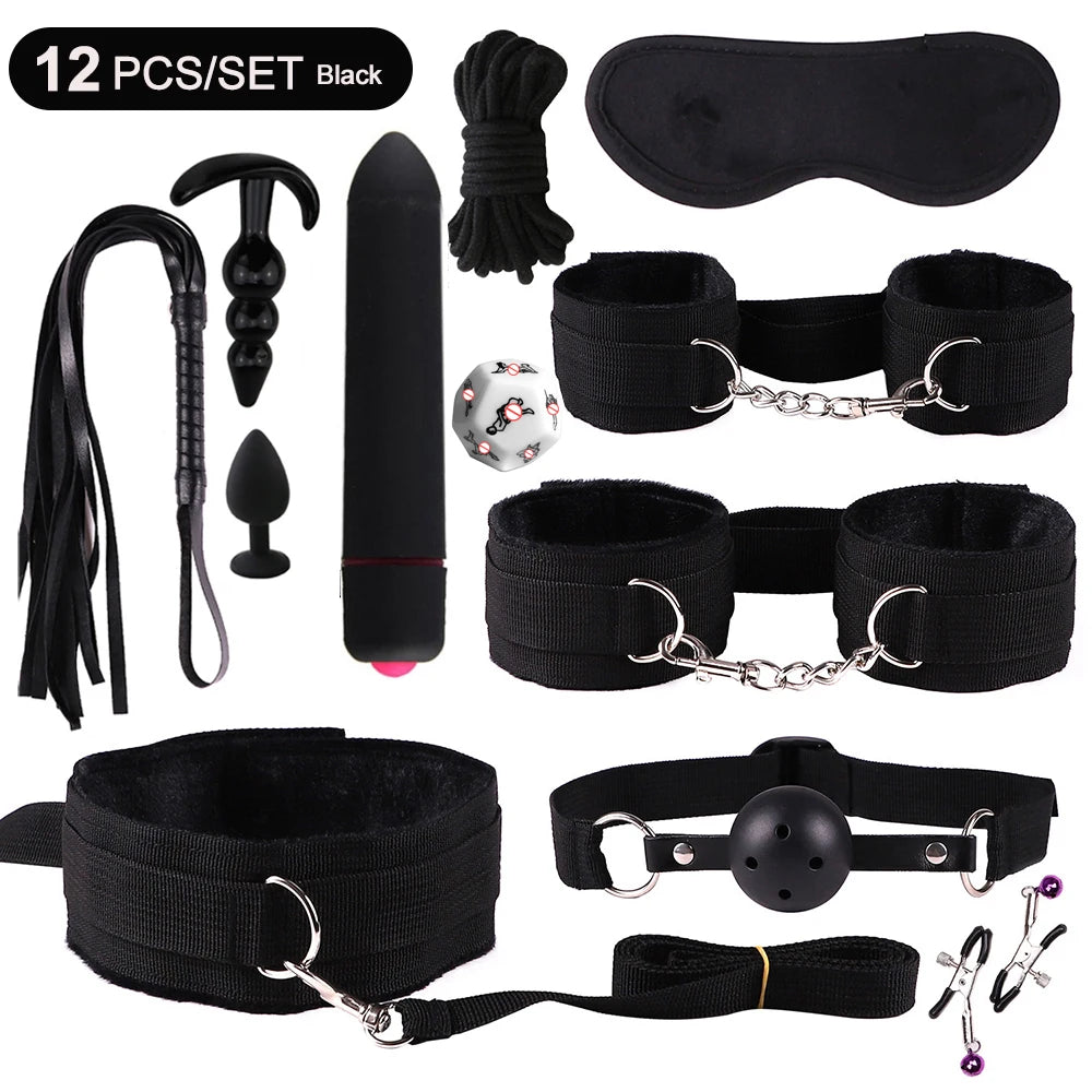 BDSM Bondage Kit – Handcuffs, Gag, Whip & Nipple Clamps