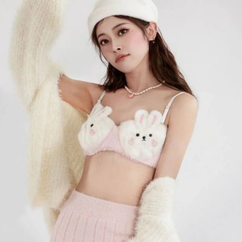 Japanese Cute Girl Plush Underwear Autumn And Winter Japanese Bra Set Without Underwire Warm