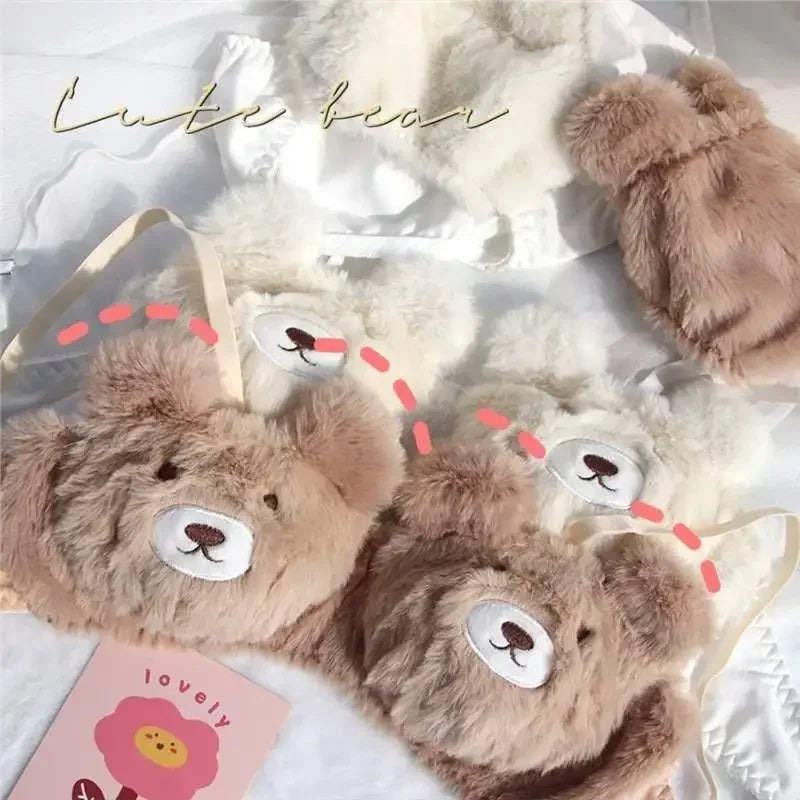A Cute Japanese-style Plush Winter Bra with A Rabbit and A Bear, and No Underwire