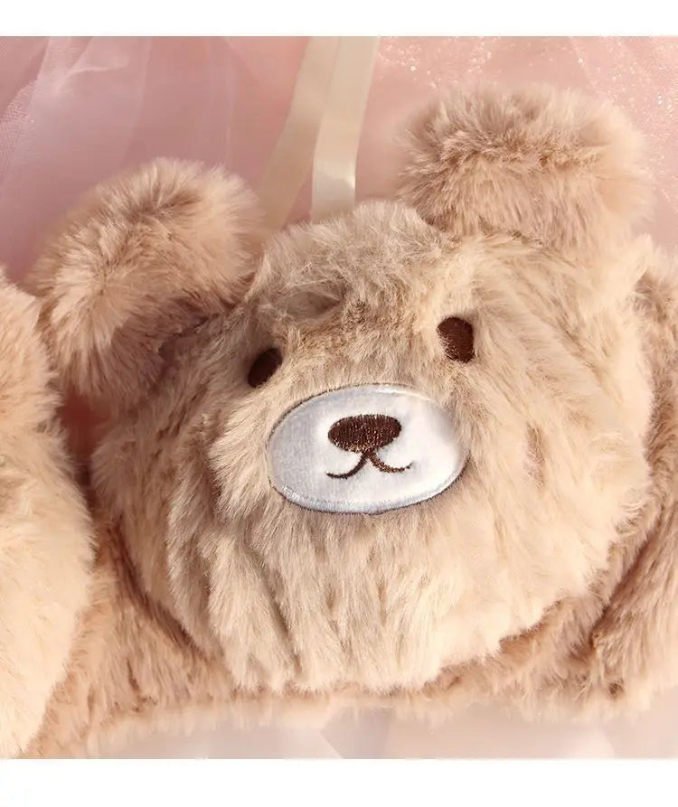 A Cute Japanese-style Plush Winter Bra with A Rabbit and A Bear, and No Underwire