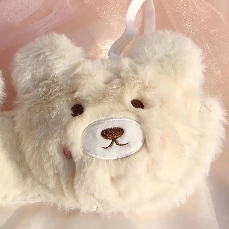 A Cute Japanese-style Plush Winter Bra with A Rabbit and A Bear, and No Underwire